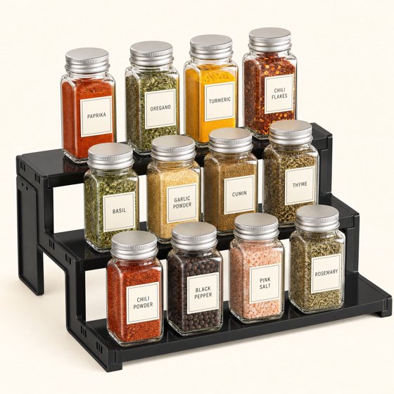 Norcho 3 Tier Spice Rack, 12" Countertop Organizer, Tool-Free Pantry Storage & Display Riser, Kitchen Organizer