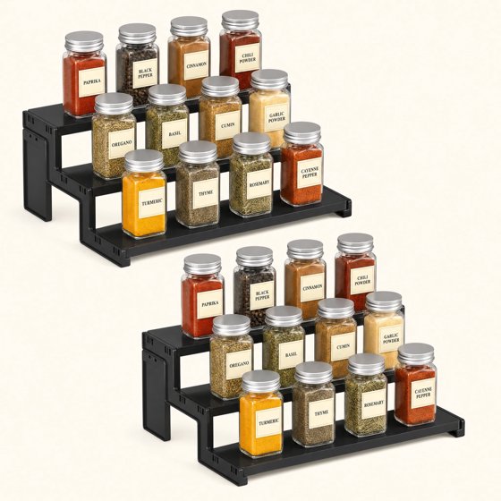 Norcho 3 Tier Spice Rack 2-Pack, 12" Countertop Organizer, Tool-Free Pantry Storage & Display Riser, Kitchen Organizer