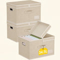 Norcho 34.5L Fabric Storage Bins with Lids Handles, Foldable Decorative Stackable Closet Organizer Beige, 3 Pack