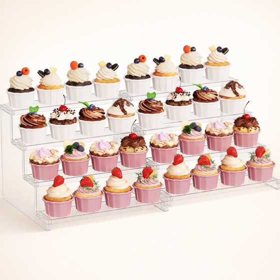 Norcho 4-Tier Cupcake Display Stand, Clear Tiered Shelf for Desserts, Figurines, and Party Decor, 12-Inch, 2-Pack
