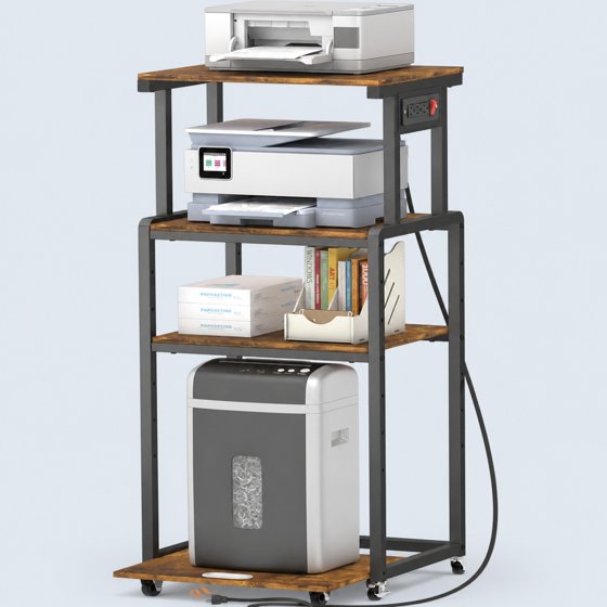 Norcho 4 Tier Printer Stand with 3 Power Outlets, Wheels & Adjustable Storage Shelf, Rolling Printer Cart for Home Office, Shredder, Scanner & Fax Machine, Holds up to 340 lbs, Brown
