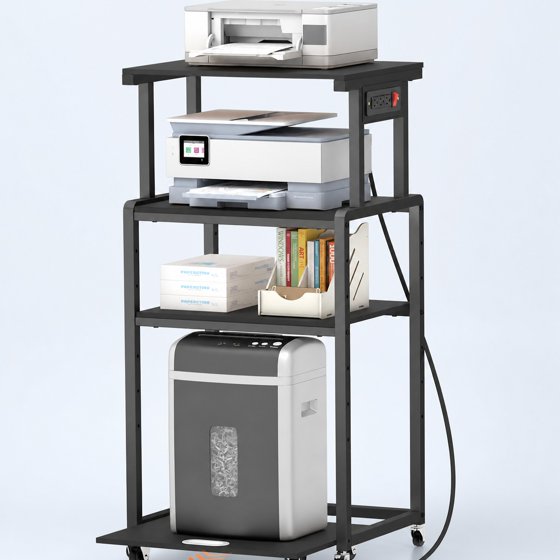 Norcho 4 Tier Printer Stand with 3 Power Outlets, Wheels & Adjustable Storage Shelf, Rolling Printer Cart for Home Office, Shredder, Scanner & Fax Machine, Holds up to 340 lbs, Black