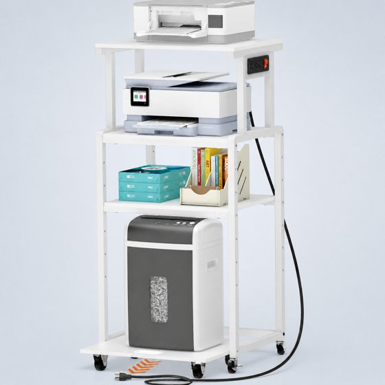 Norcho 4 Tier Printer Stand with 3 Power Outlets, Wheels & Adjustable Storage Shelf, Rolling Printer Cart for Home Office, Shredder, Scanner & Fax Machine, Holds up to 340 lbs, White