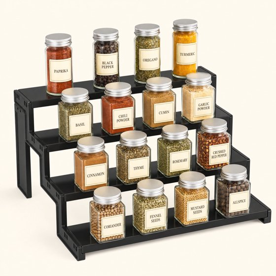 Norcho 4 Tier Spice Rack, 12" Countertop Organizer, Tool-Free Pantry Storage & Display Riser, Kitchen Organizer