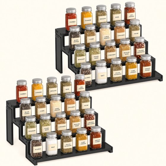 Norcho 4 Tier Spice Rack 2-Pack, 12" Countertop Organizer, Tool-Free Pantry Storage & Display Riser, Kitchen Organizer