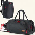 Norcho 40L Gym Duffel Bag with Shoe Pocket, 3-in-1 Waterproof Travel Weekender Backpack Dry Wet Separation, Black