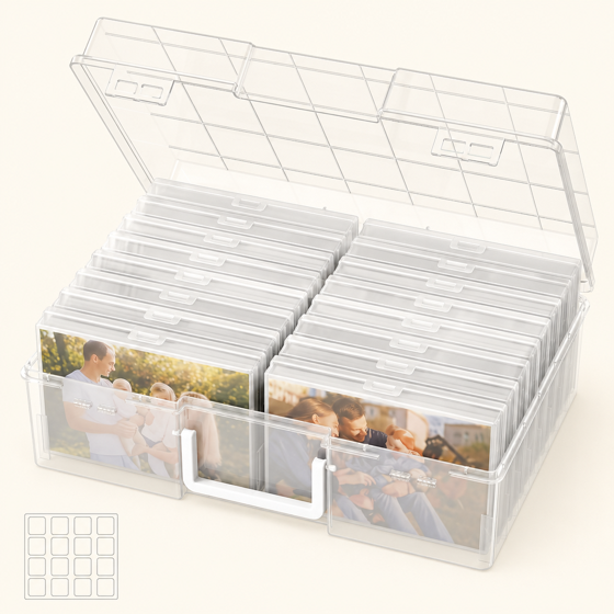 Norcho 4x6 Photo Storage Box, 16 Inner Photo Cases with Lids, Clear Plastic Photo Organizer with Label Stickers for Photos, Seeds, Stickers, Cards, Pictures, Stamps & Office Supplies