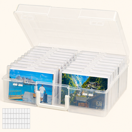 Norcho 4x6 Photo Storage Box, 18 Inner Photo Cases with Lids, Clear Plastic Photo Organizer with Label Stickers for Photos, Seeds, Stickers, Cards, Pictures, Stamps & Office Supplies