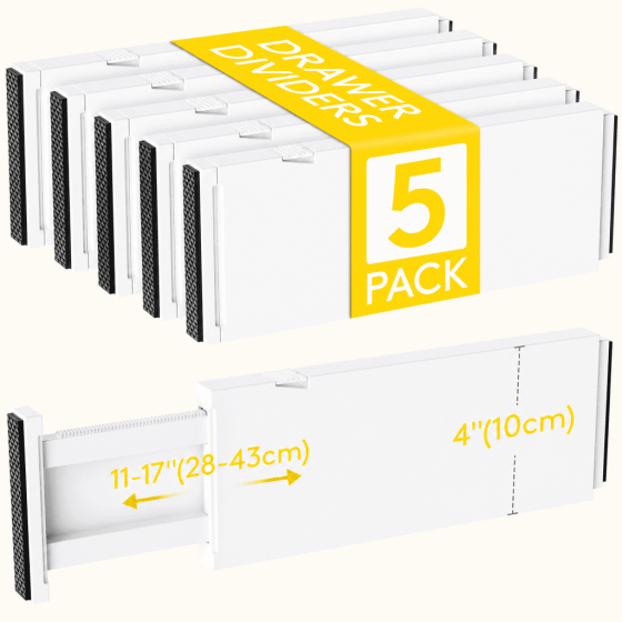 Norcho 5 Pack 4" High Drawer Dividers, 11–17 inch Adjustable Drawer Organizer, Expandable Drawer Separator for Clothes, Utensils, Dresser, Kitchen, Bedroom & Office Storage Organization