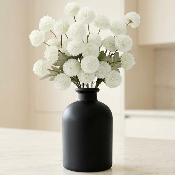 Norcho 5 Pcs White Artificial Silk Mums Ball Flowers Long Stems, Fake Chrysanthemums Pom Pom for Vase Home Wedding Decor