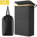 Norcho 50L Slim Laundry Hamper with Lid, Narrow Basket, Removable Bag & Bamboo Handles, Foldable Bin for Bathroom/Bedroom/Dorm, Dark Gray