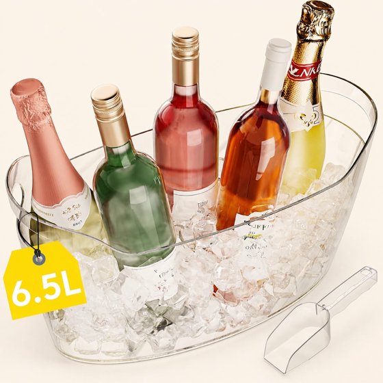 Norcho 6.5L Ice Bucket for Parties, Portable Drink Chiller Tub with Scoop, Plastic Beverage Cooler for Champagne, Wine, Beer and Cocktails