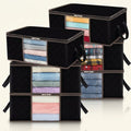 Norcho 6 Pack Clothes Storage Bag Foldable Bin with Reinforced Handle, Clear Window, Sturdy Fabric for Clothing Bedding, Black
