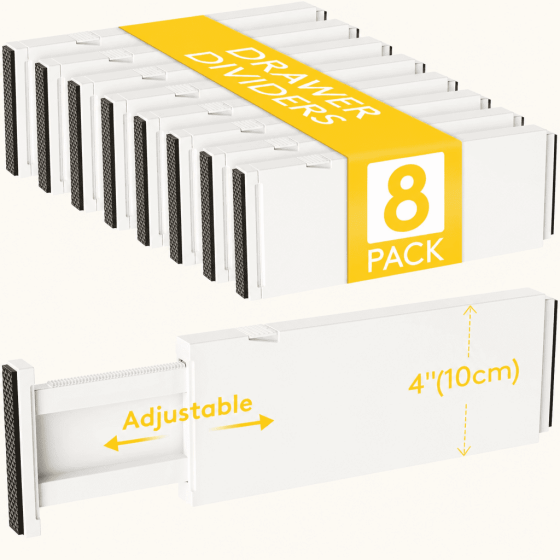 Norcho 8 Pack 4" High Drawer Dividers, 11–17 inch Adjustable Drawer Organizer, Expandable Drawer Separator for Clothes, Utensils, Dresser, Kitchen, Bedroom & Office Storage Organization
