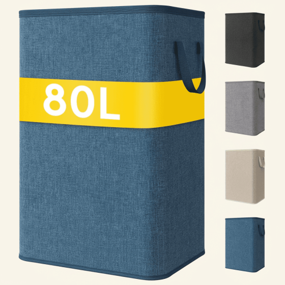 Norcho 80L Tall Collapsible Laundry Hamper with Handles, Foldable Portable Clothes Basket for Dorm Bathroom, Dark Blue