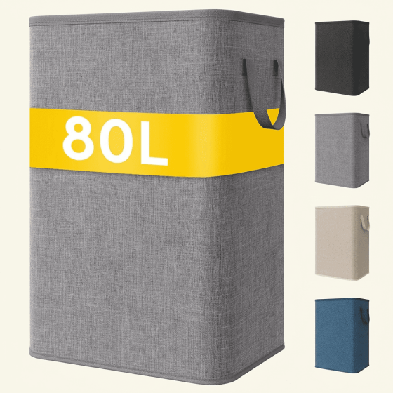 Norcho 80L Tall Collapsible Laundry Hamper with Handles, Foldable Portable Clothes Basket for Dorm Bathroom, Light Gray