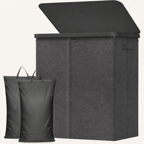 Norcho 85L Large Laundry Hamper with Lid, Foldable Tall Clothes Basket with Handles and Removable Bag for Bedroom, Bathroom, Dorm, Dark Gray