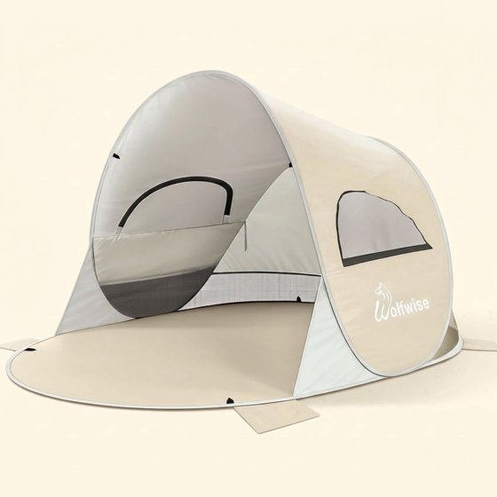 Norcho 87x57x47" Pop Up Beach Tent UPF50+ Sun Shelter, Instant Shade Canopy for 3 Person, Beige