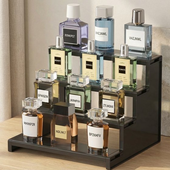 Norcho 9-Inch Cologne Organizer for Men, 4-Tier Large Perfume Stand, Tool-Free Assembly Display Shelf for Fragrance, Aftershave, Skincare, and Makeup, 1-Pack