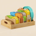 Norcho Bamboo Lid Organizer for Cabinet, Adjustable Food Storage Container Lid Holder with 5 Inserts and 6 Compartments, 13.2" x 10" for Kitchen Pantry Organization