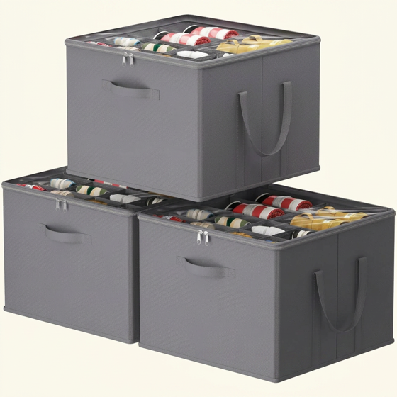Norcho Closet Shoe Storage, 3 Large Fabric Boxes with Clear Covers, Foldable, Fits 36-48 Pairs (12-16 Each) Boots/Heels/Sneakers, Gray