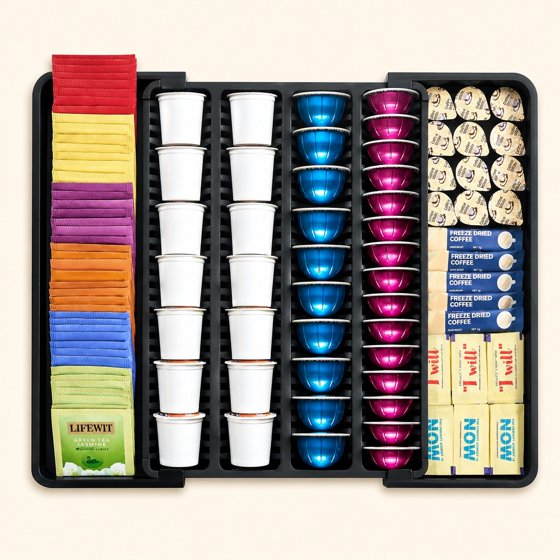 Norcho Coffee Pod Holder Drawer Organizer, Expandable Coffee Pod Storage Drawer for K-Cup, Nespresso OriginalLine & VertuoLine Capsules, Tea Bag and Bar Organizer Insert