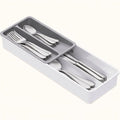 Norcho Compact Silverware Organizer for Kitchen Drawer, Narrow Flatware Tray Holder for Spoons, Forks, and Knives, White & Gray