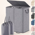 Norcho Double Laundry Hamper with Lid and Removable Bags, Large Collapsible 2-Divider Laundry Basket with Handles, 136L, Gray