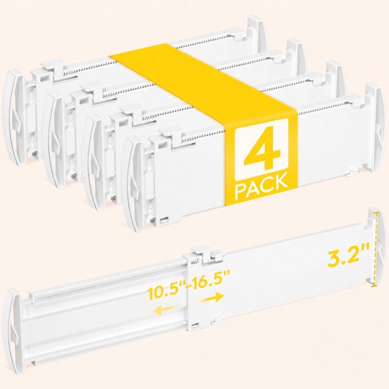 Norcho Drawer Dividers for Clothes 4-Pack, 3.2" Tall Expandable Dresser Drawer Organizers, Adjustable Plastic Separators for Socks, Underwear, Kitchen, Cabinet, Nursery Storage