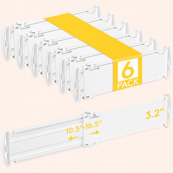 Norcho Drawer Dividers for Clothes 6-Pack, 3.2" Tall Expandable Dresser Drawer Organizers, Adjustable Plastic Separators for Socks, Underwear, Kitchen, Cabinet, Nursery Storage
