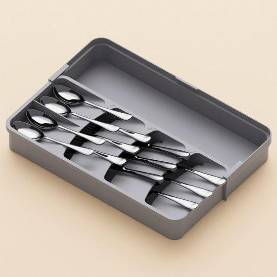 Norcho Expandable Silverware Drawer Organizer, Adjustable Utensil Tray for Kitchen Flatware Cutlery Storage, Gray Plastic