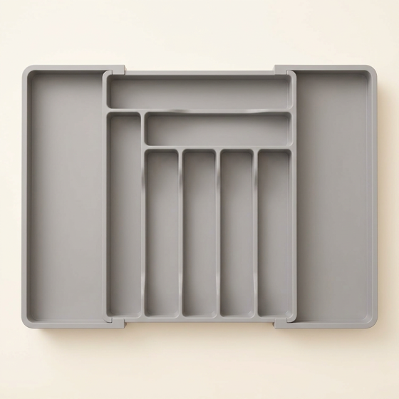 Norcho Expandable Utensil Organizer Drawer, Adjustable Cooking Silverware Tray, Plastic Spatula Tools Divider 13-22.4"x15" Gray