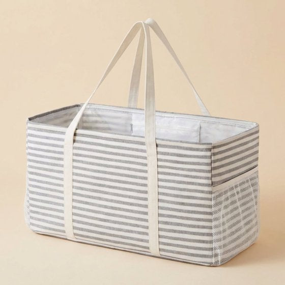 Norcho Extra Large Tote Bag, Reusable Foldable Shopping Bag with Metal Frame and Handles, 46L for Storage, Picnics, Beach, Laundry, Car, Gray
