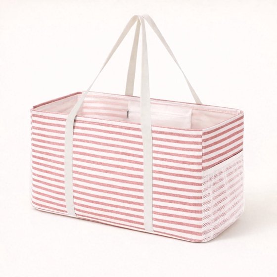 Norcho Extra Large Tote Bag, Reusable Foldable Shopping Bag with Metal Frame and Handles, 46L for Storage, Picnics, Beach, Laundry, Car, Pink