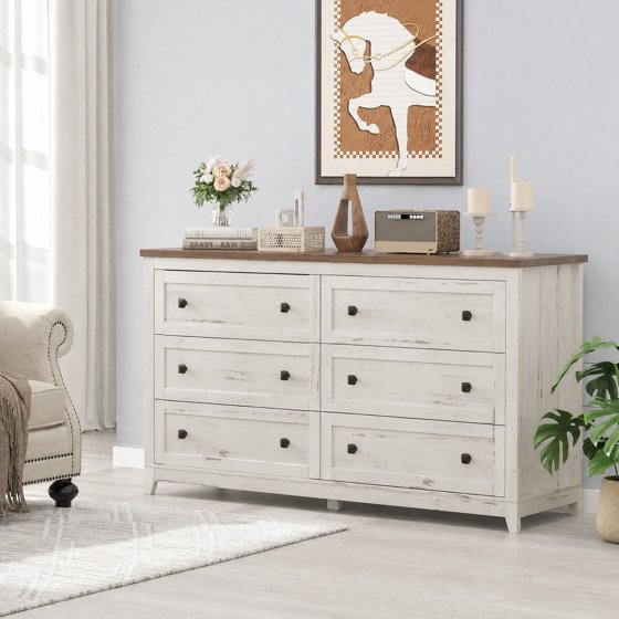 Norcho Farmhouse 6-Drawer Dresser for Bedroom, Tall Wooden Chest of Drawers Organizer for Bedroom, Living Room, Hallway, Entryway