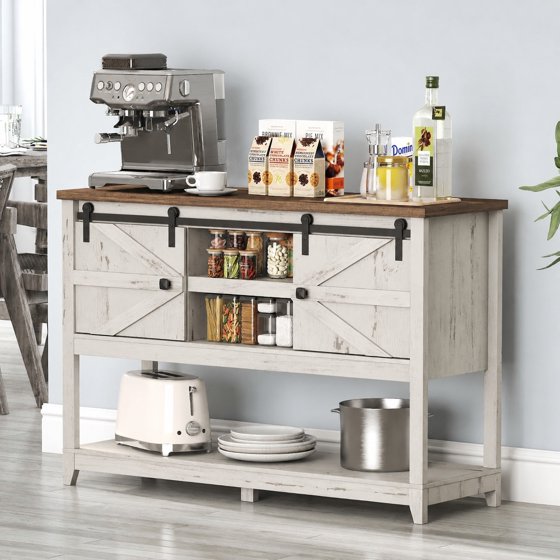 Norcho Farmhouse Entryway Console Table with Sliding Barn Doors, Adjustable Shelf and Bottom Open Storage, Hallway Table for Entrance, Living Room, Foyer