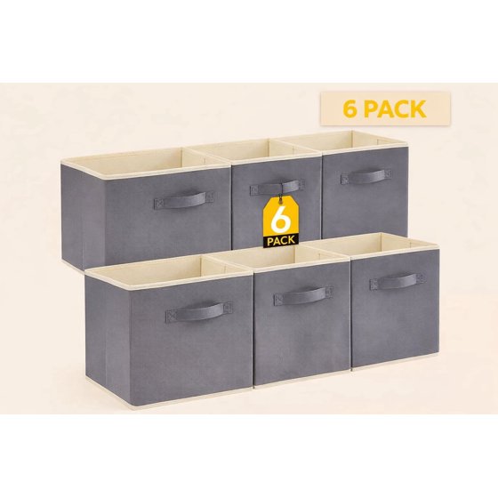 Norcho Foldable Fabric Storage Cubes with Handles, Decorative Closet & Shelf Storage Bins, 11 Inch, Gray, 6-Pack