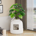 Cat Litter Box with Lid, Corner Cat Litter Box Enclosure, Hidden Cat Litter Box Plant, White