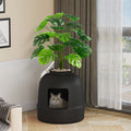 Cat Litter Box with Lid, Corner Cat Litter Box Enclosure, Hidden Cat Litter Box Plant, Black