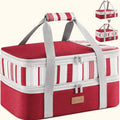 Norcho Insulated Double Decker Casserole Carrier, Expandable Tote for Hot/Cold Food, Fits 9"x13" Dish, Potluck/Picnic, Red