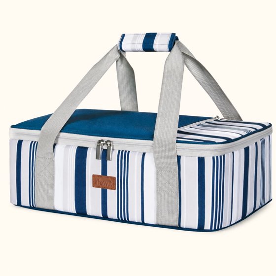Norcho Insulated Double Decker Casserole Carrier, Lasagna Tote Bag for Hot or Cold Food, Fits 9" x 13" Baking Dish, Blue