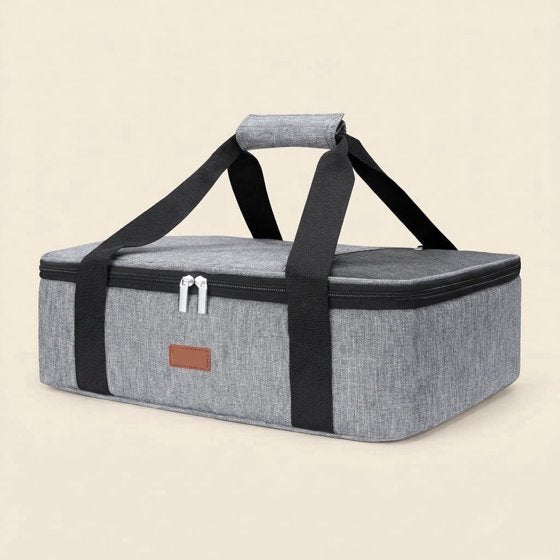 Norcho Insulated Single Decker Casserole Carrier, Lasagna Tote Bag for Hot or Cold Food, Fits 9" x 13" Baking Dish, Gray