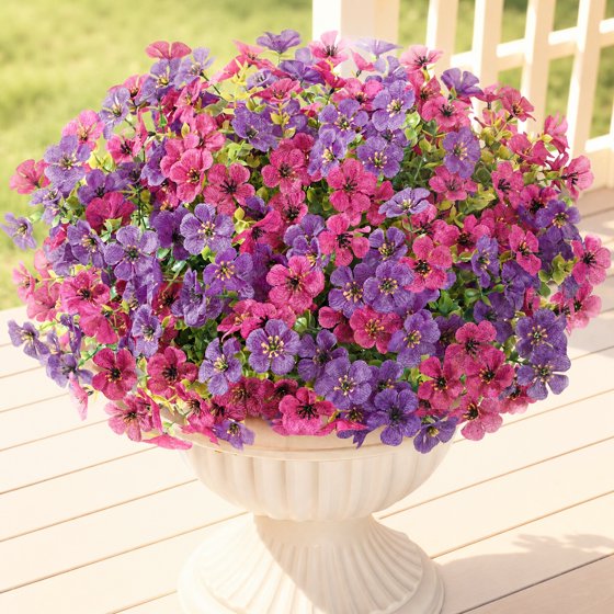 Norcho Outdoor Artificial Flowers, 12 Bundles Plastic Fake Daisy, Faux Plants for Spring/Summer Porch, Window Box, Vase, Fuchsia & Purple Mix