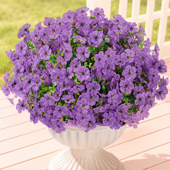 Norcho Outdoor Artificial Flowers, 12 Bundles Plastic Fake Daisy, Faux Plants for Spring/Summer Porch, Window Box, Vase, Purple