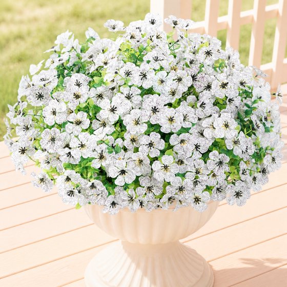 Norcho Outdoor Artificial Flowers, 12 Bundles Plastic Fake Daisy, Faux Plants for Spring/Summer Porch, Window Box, Vase, White