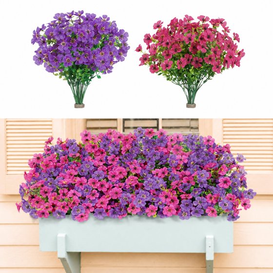 Norcho Outdoor Artificial Flowers, 24 Bundles Plastic Fake Daisy, Faux Plants for Spring/Summer Porch, Window Box, Vase, Fuchsia & Purple Mix