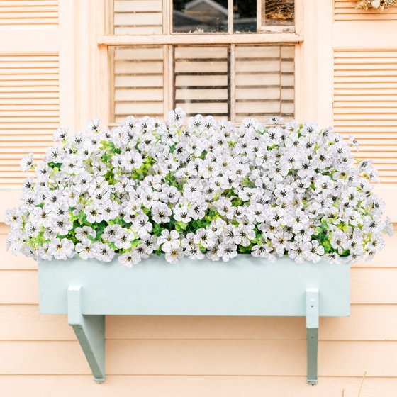 Norcho Outdoor Artificial Flowers, 24 Bundles Plastic Fake Daisy, Faux Plants for Spring/Summer Porch, Window Box, Vase, White