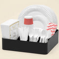 Norcho Paper Plate Organizer and Plastic Silverware Caddy for Kitchen Countertop, 7-Compartment Utensil Holder and Cutlery Dispenser Box