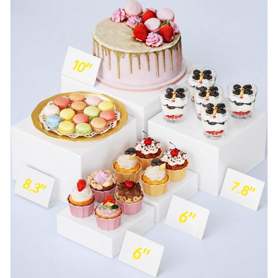 Norcho Plastic Buffet Risers Set of 5, White Food Display Stands for Buffet Table, 6",6",7.8",8.3",10" Nesting Cube Dessert Cake Holders for Party, Jewelry and Collectibles Display