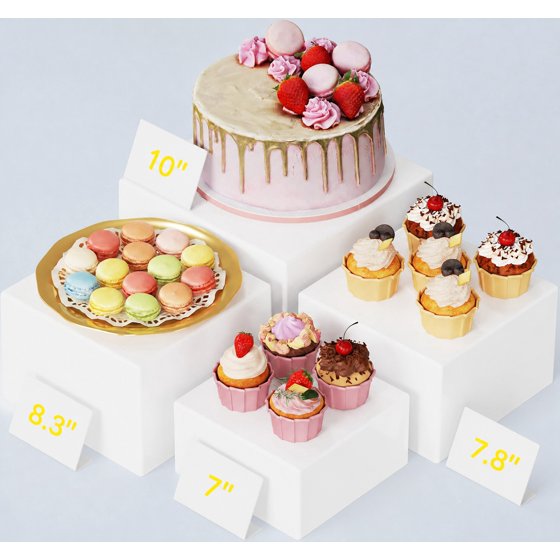 Norcho Plastic Buffet Risers Set of 6, White Food Display Stands for Buffet Table, 6" 7" 7.8" Nesting Cube Dessert Cake Holders for Party, Jewelry and Collectibles Display